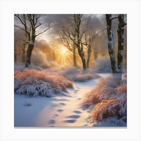 Golden Winter Sunlight across the Woodland Track 1 Canvas Print