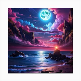 Full Moon Over The Ocean Canvas Print