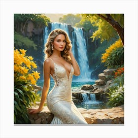 Bride In The Waterfall Canvas Print