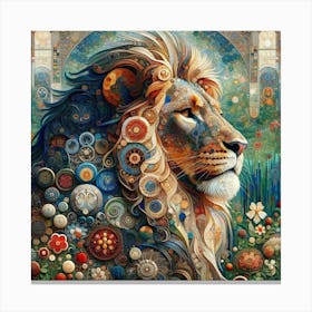 Lion in the Style of Collage-inspired Canvas Print
