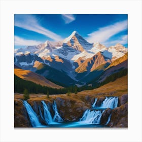 Waterfall In The Mountains Canvas Print