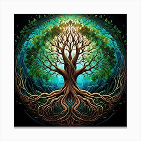 Tree Of Life, A Serene Forest Landscape With Wildlife Living In Harmony Canvas Print