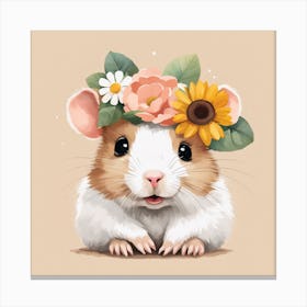 Floral Baby Hamster Nursery Illustration (49) Canvas Print