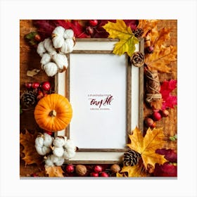 A Seasonal Thanksgiving Frame Design Featuring A Round Cotton Chaplet Layered With Autumn Leaves Ad 2 1 Canvas Print