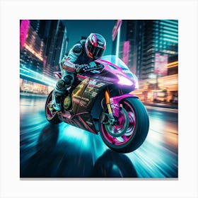 Night Rider On A Motorcycle Canvas Print
