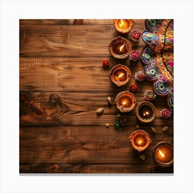 Diwali Themed Wooden Table From Above Showcasing Canvas Print