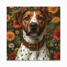 Lena1987 Dog Portrait Cartoon Surrounded By Flowers Colorful Canvas Print