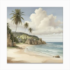 Beach Scene With Palm Trees 1 Canvas Print