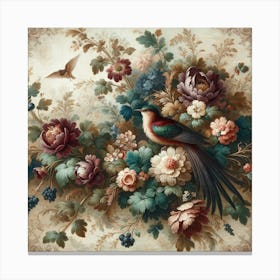 Bird And Flowers Art Print Canvas Print