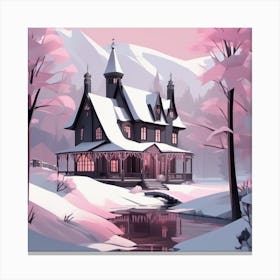 House In The Snow Watercolor Landscape Canvas Print