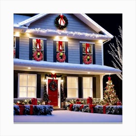 Christmas Decorations On A House 3 Canvas Print