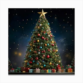 An Ultra Realistic Portrayal Of A Cheerfully Adorned Three Dimensional Pine Tree Its Evergreen Leav (1) 2 Canvas Print