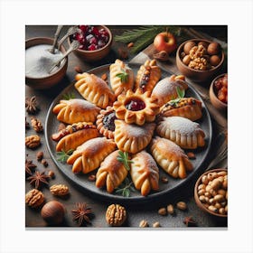 Christmas Pastries On A Plate Canvas Print