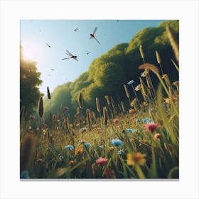 Meadow With Dragonflies Canvas Print