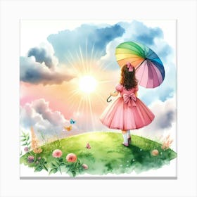 Little Girl With Rainbow Umbrella Canvas Print