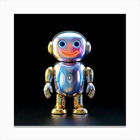 Firefly Minimalist, Cartoon, Happy, Cybernetic, Robot, Icon, Emoji, Black Background, 3d Render, Hol (1) Canvas Print