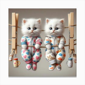 Two Kittens Hanging On Clothesline 2 Canvas Print