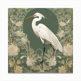 Egret William Morris Style Bird (3) Canvas Print