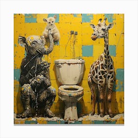 Giraffes In The Toilet 2 Canvas Print