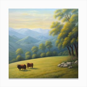 Cows In The Mountains Canvas Print