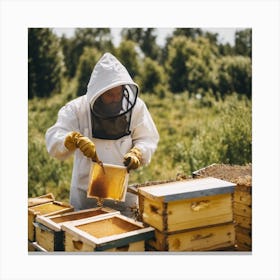 Beekeeper In Beehive 2 Canvas Print