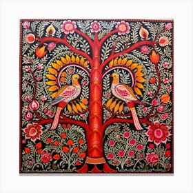 Birds On A Tree Madhubani Painting Indian Traditional Style 3 Canvas Print