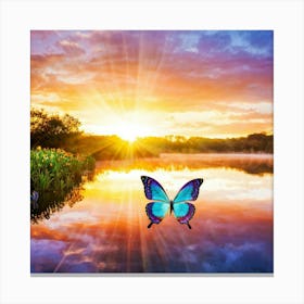 Whimsical Sunrise Replacing The Sky With Vibrant Colors Painted Butterfly Wings Unfolding From The Canvas Print