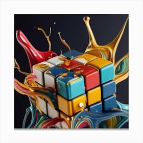 Colorful Rubiks Cube Dripping Paint 7 Canvas Print