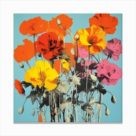 Andy Warhol Style Pop Art Flowers Flowers 3 Square Canvas Print