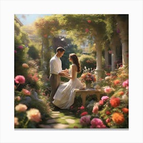 Couple of Lovers in a lush garden 1 Canvas Print