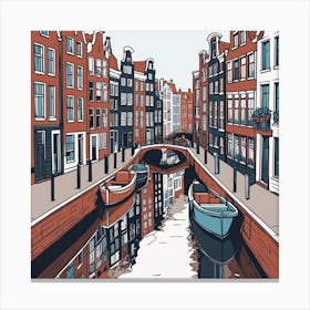 Cartoon Amsterdam Canal Summer (2) Canvas Print