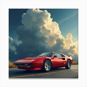 Ferrari Against A Watercolor Dramatic Stormy Sky With Dark Clouds 1 Canvas Print