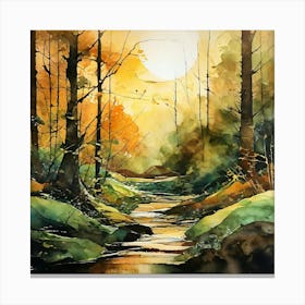 Watercolour Of A Stream art print Canvas Print