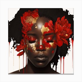 Woman With Red Flowers 1 Canvas Print