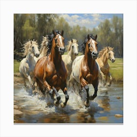 Horses Running In A Stream 1 Canvas Print