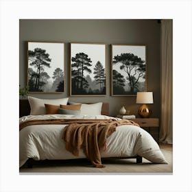 Three Black And White Trees Canvas Print