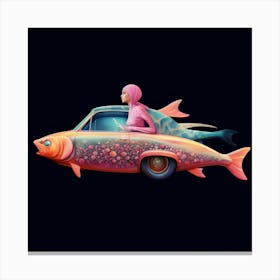 Mermaid In A Car Canvas Print