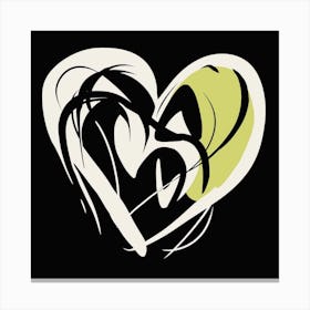 Green & Black Line Swirl Heart Canvas Print