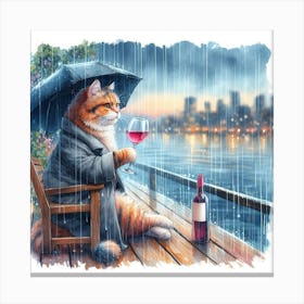 Cat Drinking Wine In The Rain 9 Canvas Print