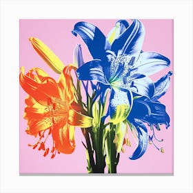 Andy Warhol Style Pop Art Flowers Lily 1 Square Canvas Print