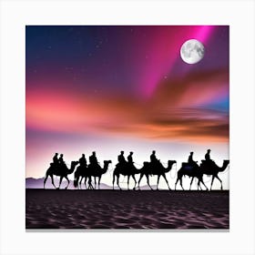 Silhouette Of Camels Canvas Print