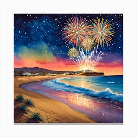 New Year's Eve Fireworks At The Beach Canvas Print