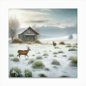 Deer In The Snow 31 Canvas Print