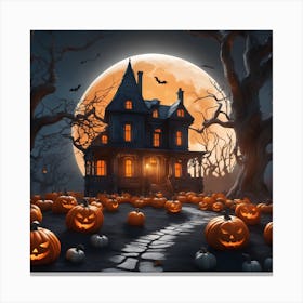 Halloween House With Pumpkins 3 Canvas Print