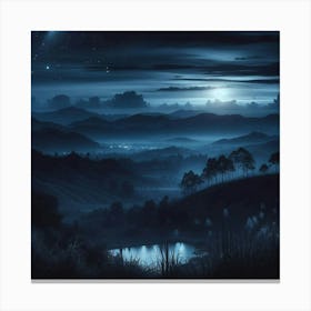 Moonlight Over The Valley Canvas Print