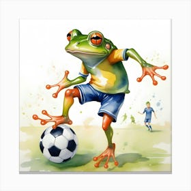Frog Kicking Soccer Ball Canvas Print