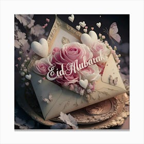 Eid Mubarak card with flowers Canvas Print