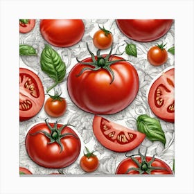 Seamless Pattern With Tomatoes And Leaves Canvas Print