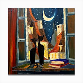Cats and Moon 2 Canvas Print