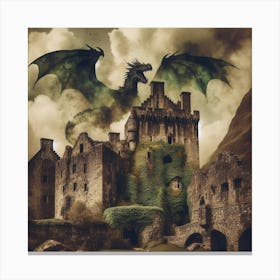 Castle With Dragon Photo Canvas Print